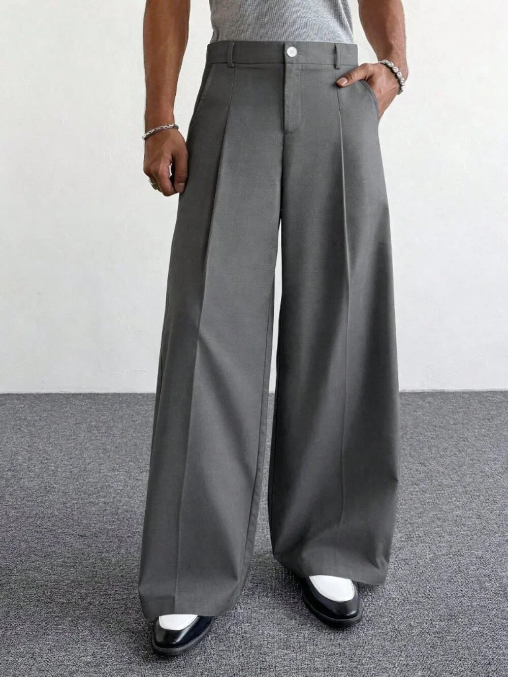 Dark Grey Casual Men's Wide Leg Pants